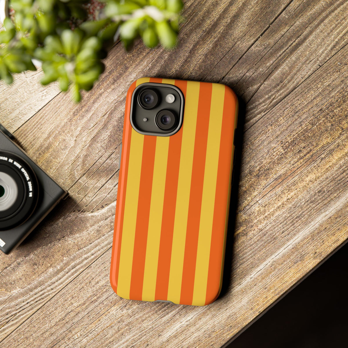 Trendy Orange & Yellow Stripe Pattern Phone Case - Yellow Phone Case