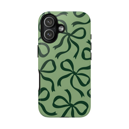 Bold Sage Green and Forest Green Bow Pattern Phone Case