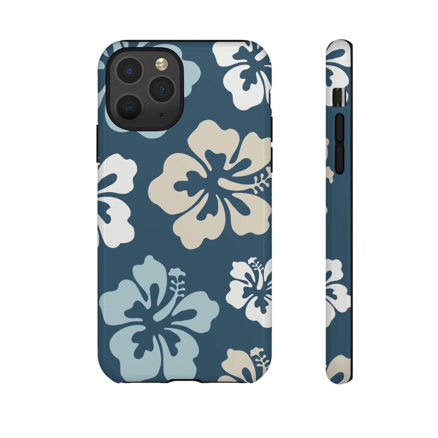 iPhone 11 Pro / Glossy Phone Case - ’Blue Hibiscus Retro Pattern #1’ Phone Case
