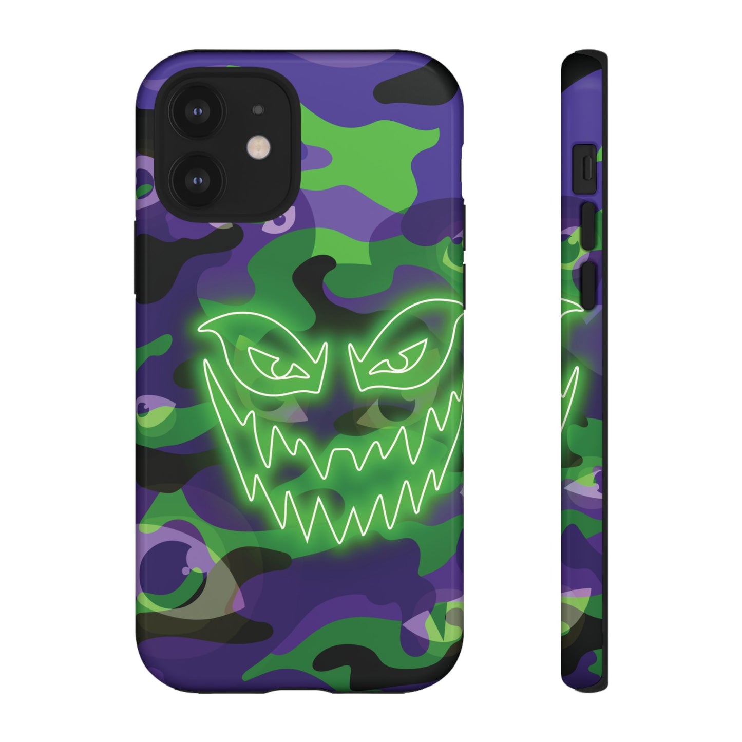iPhone 12 / Glossy Phone Case - Green & Purple Neon Face Camo Phone Case