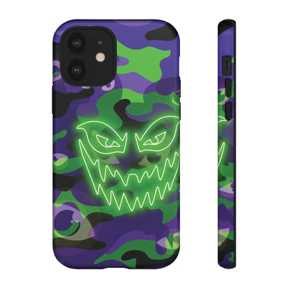 iPhone 12 / Glossy Phone Case - Green & Purple Neon Face Camo Phone Case