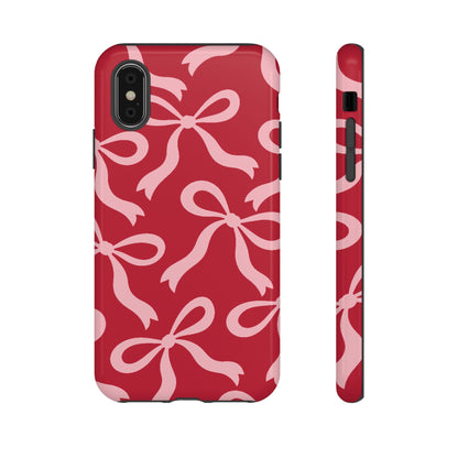Bold Raspberry Red and Blush Pink Bow Pattern Phone Case - Red Phone Case - iPhone X / Glossy