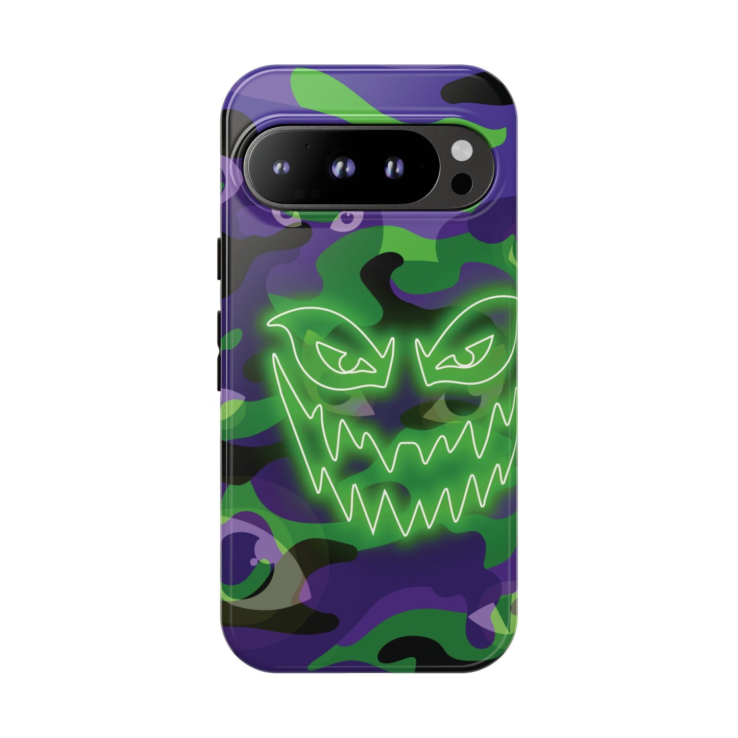 Google Pixel 9 Pro / Glossy Phone Case - Green & Purple Neon Face Camo Phone Case