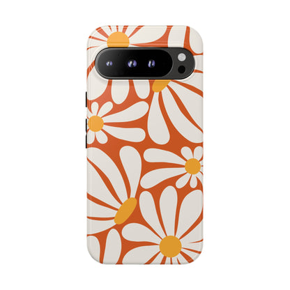 Retro Orange Daisy Pattern Phone Case - Orange Phone Case - Google Pixel 9 Pro XL / Glossy