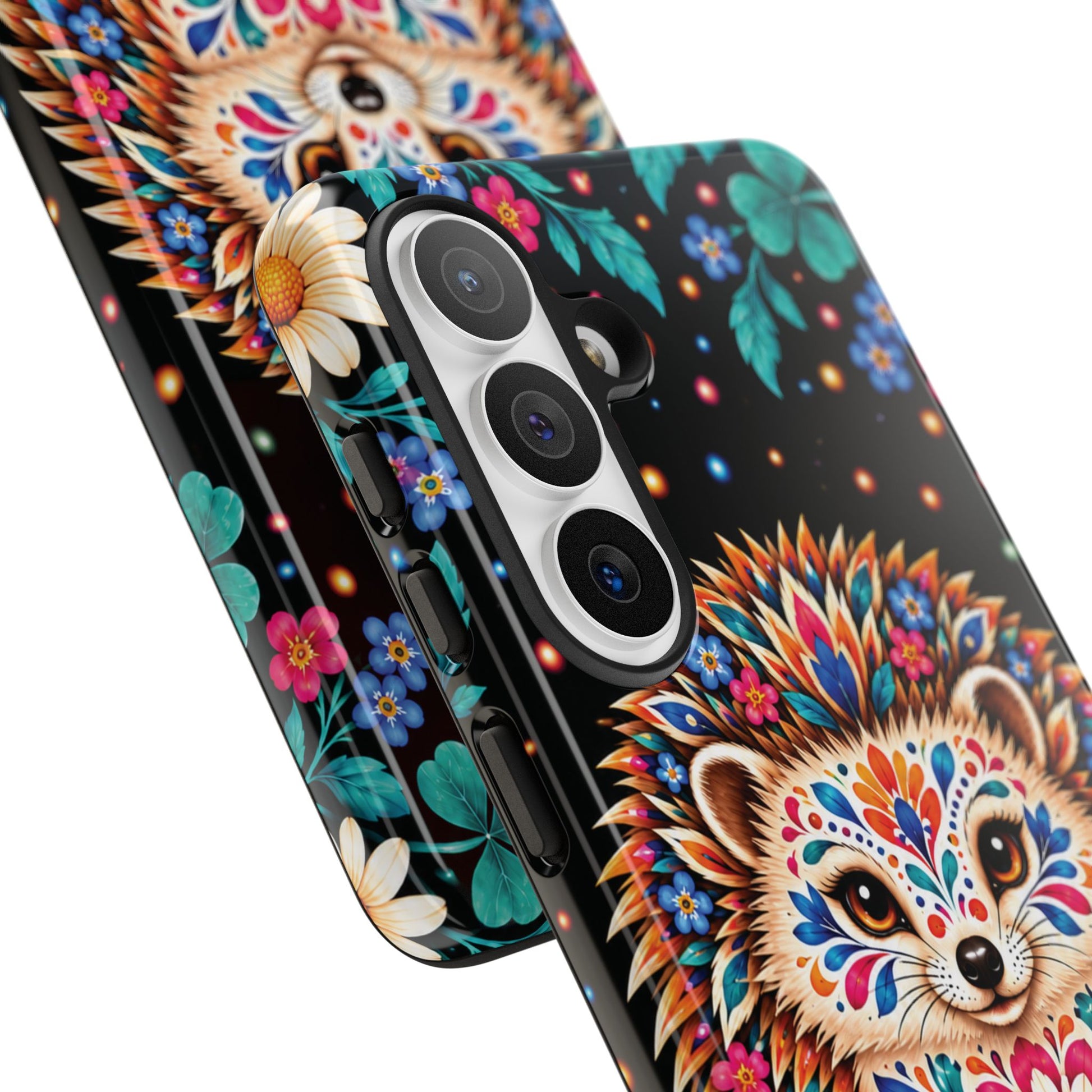 Vibrant Orange and Turquoise Calavera Hedgehog Phone Case - Multicolor Phone Case