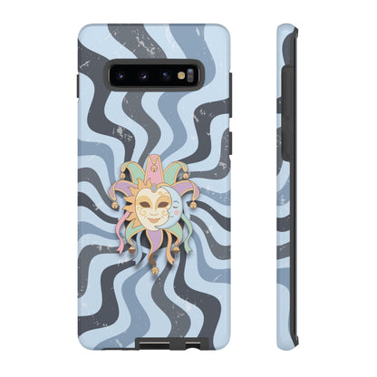 Samsung Galaxy S10 Plus / Glossy Phone Case - Sun & Moon Jester Mask – Blue Retro Wave Phone Case