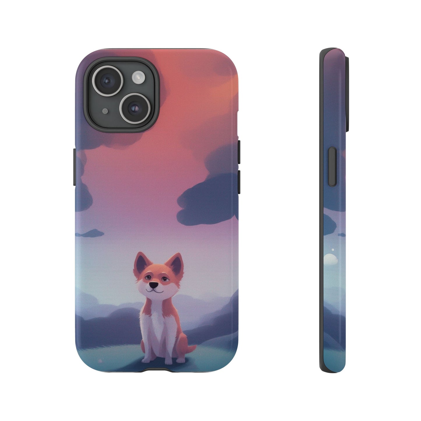 iPhone 15 / Glossy Phone Case - Cute Dog & Cloud Design Phone Case
