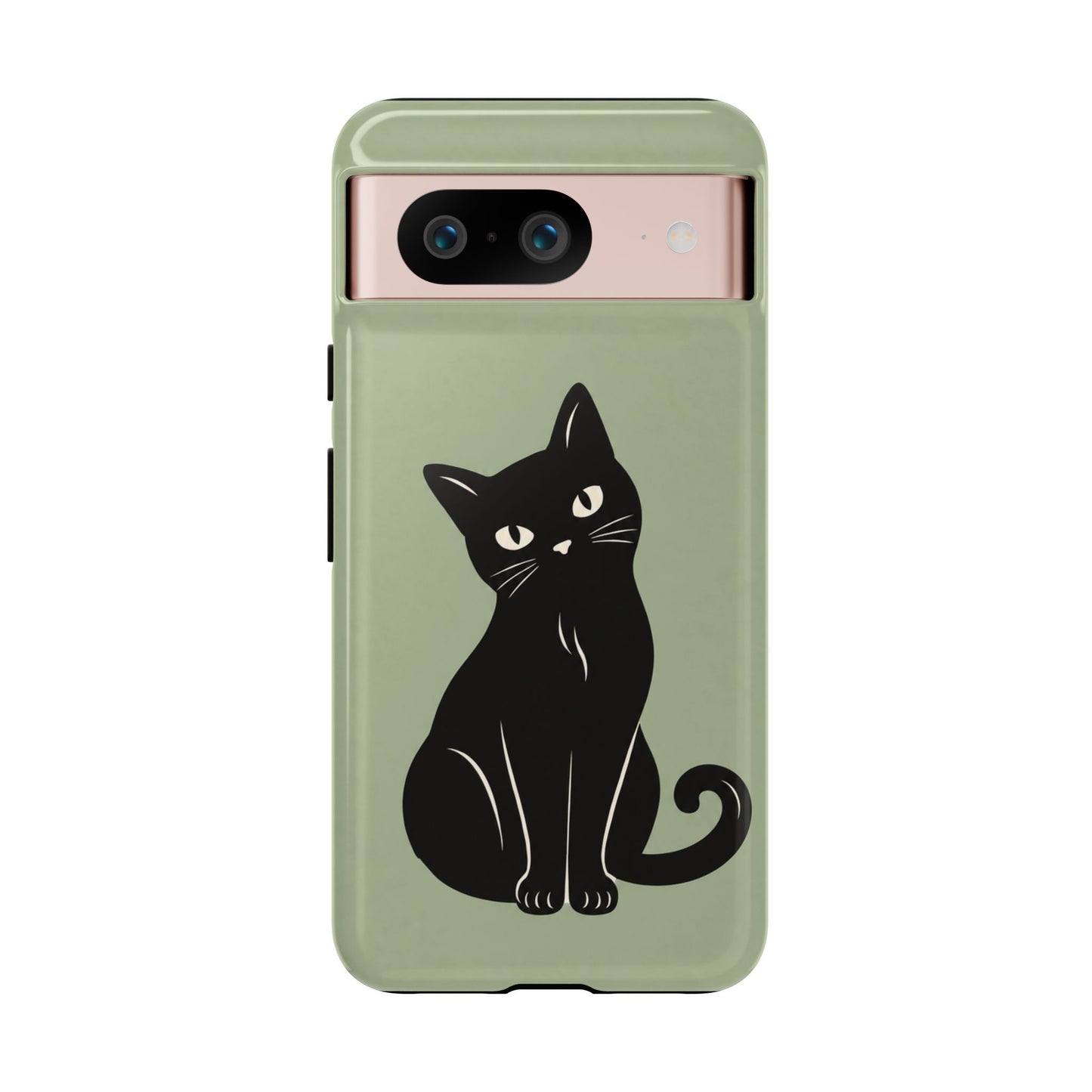 Minimalist Sage Green & Black Cat Phone Case