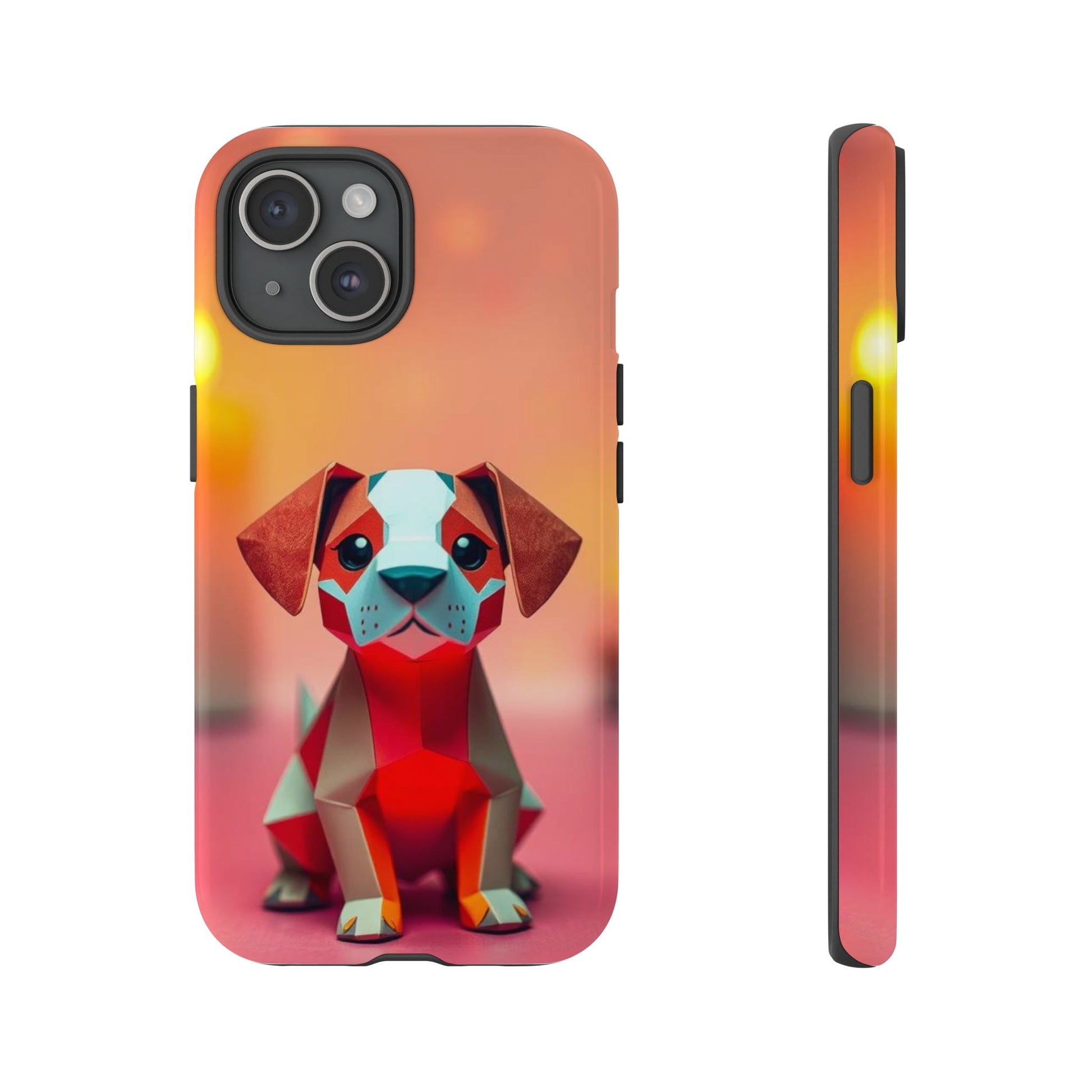 Quirky Origami Dog Design Phone Case - Red Phone Case - iPhone 15 / Glossy