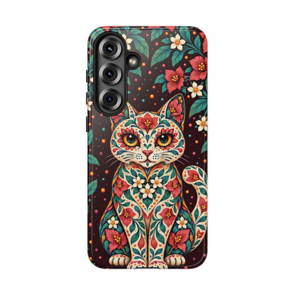 Vibrant Terracotta and Teal Calavera Cat Phone Case - Multicolor Phone Case - Samsung Galaxy S25 Plus / Glossy