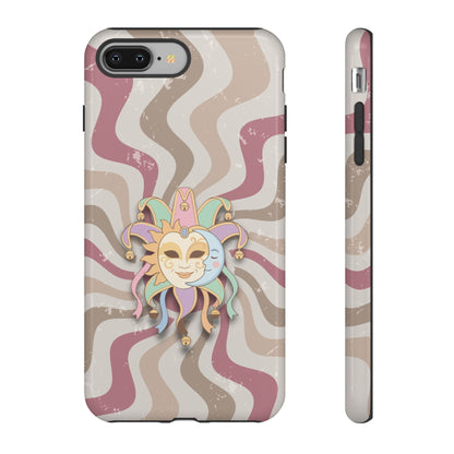 Sun & Moon Jester Mask – Pink Retro Wave Phone Case - Pink Phone Case - iPhone 8 Plus / Glossy