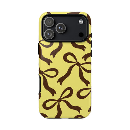 Bold Butter Yellow and Chocolate Brown Bow Pattern Phone Case - Yellow Phone Case - iPhone 17 Pro Max / Glossy