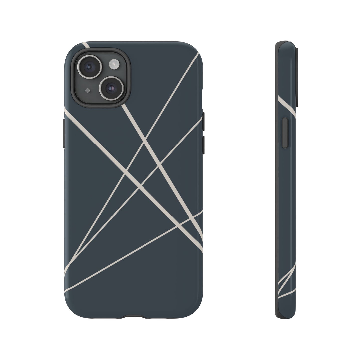 iPhone 15 Plus / Glossy Phone Case - Abstract Blue with Beige Lines Phone Case