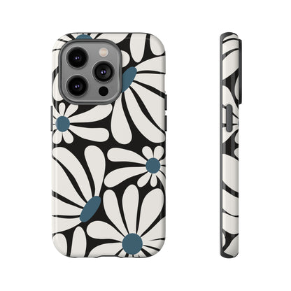Retro Black Daisy Pattern Phone Case - Black Phone Case - iPhone 14 Pro / Glossy