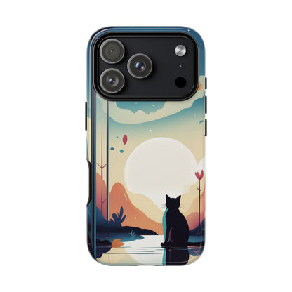 Stylised Cat & Moon Design Phone Case - Multicolor Phone Case - iPhone 18 Pro / Glossy