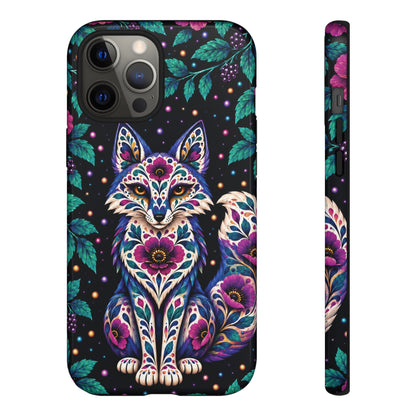 Vibrant Purple and Teal Calavera Fox Phone Case - Multicolor Phone Case - iPhone 12 Pro Max / Glossy