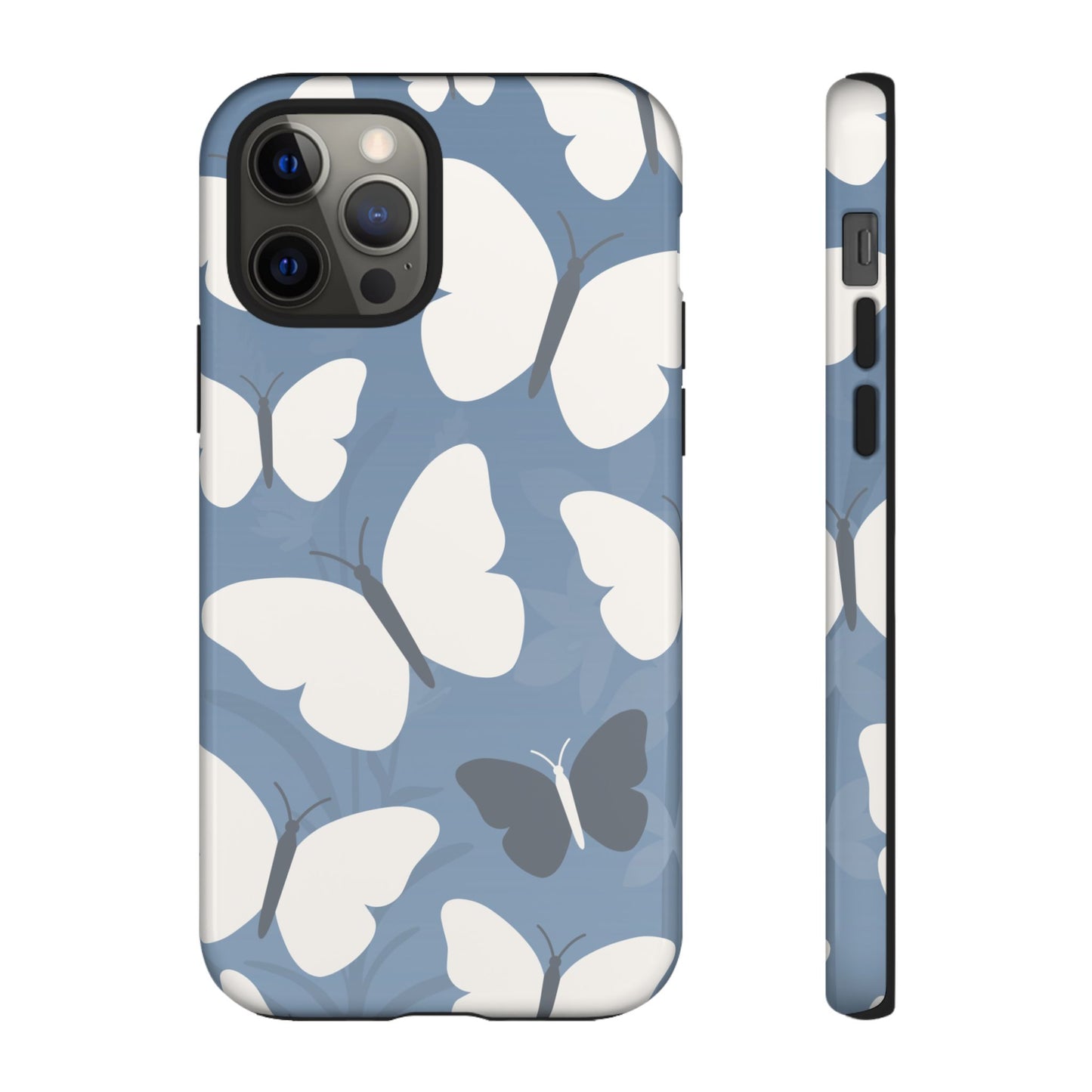iPhone 12 Pro / Glossy Phone Case - Minimalist Light Blue Butterfly Pattern Phone Case