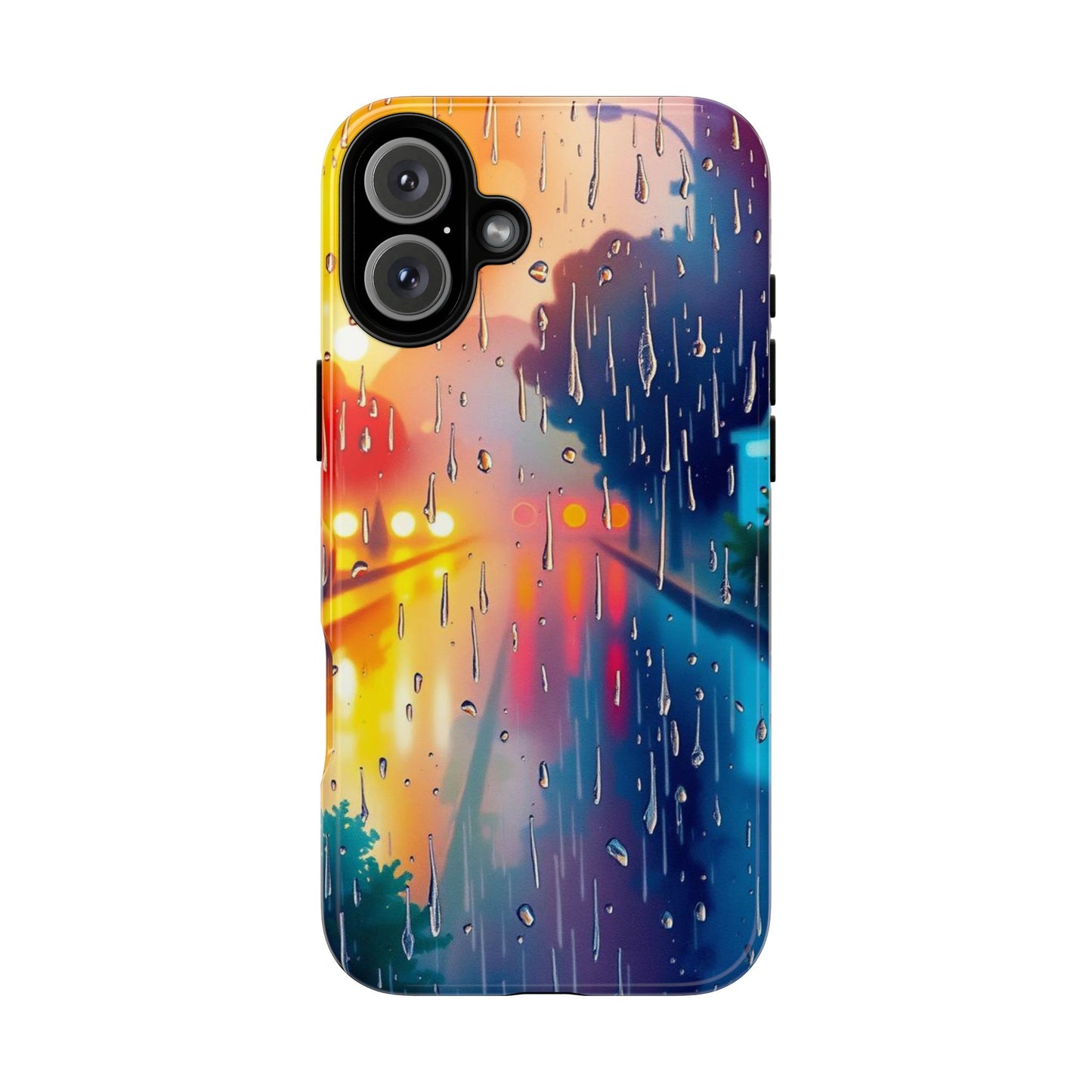 iPhone 16 Plus / Glossy Phone Case - Electric Rain Watercolour Design Phone Case