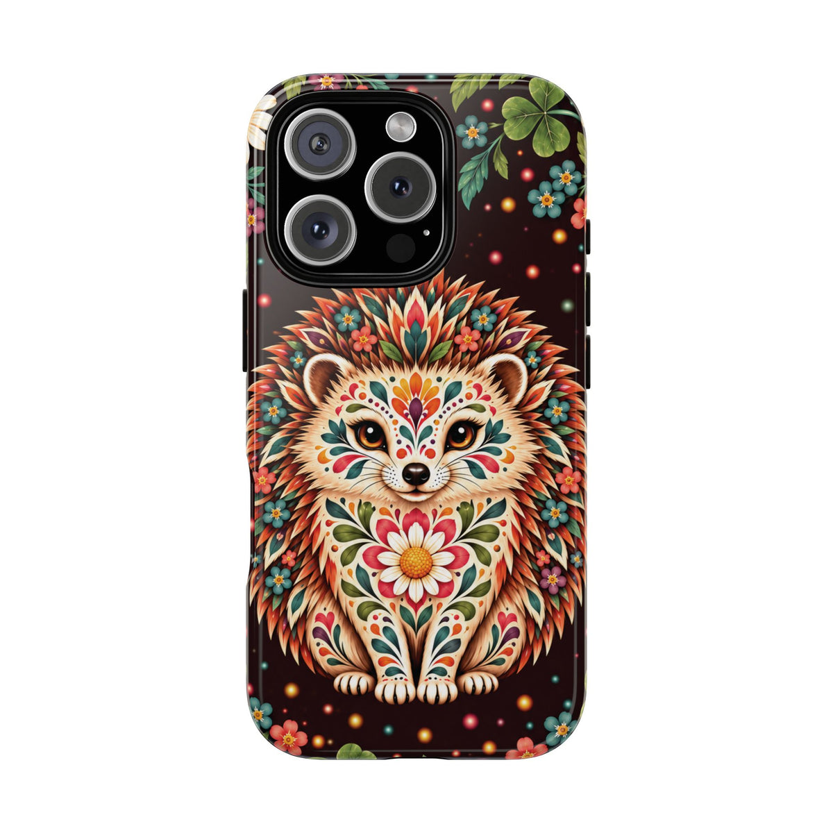 Vibrant Terracotta and Teal Calavera Hedgehog Phone Case - Multicolor Phone Case - iPhone 16 Pro / Glossy