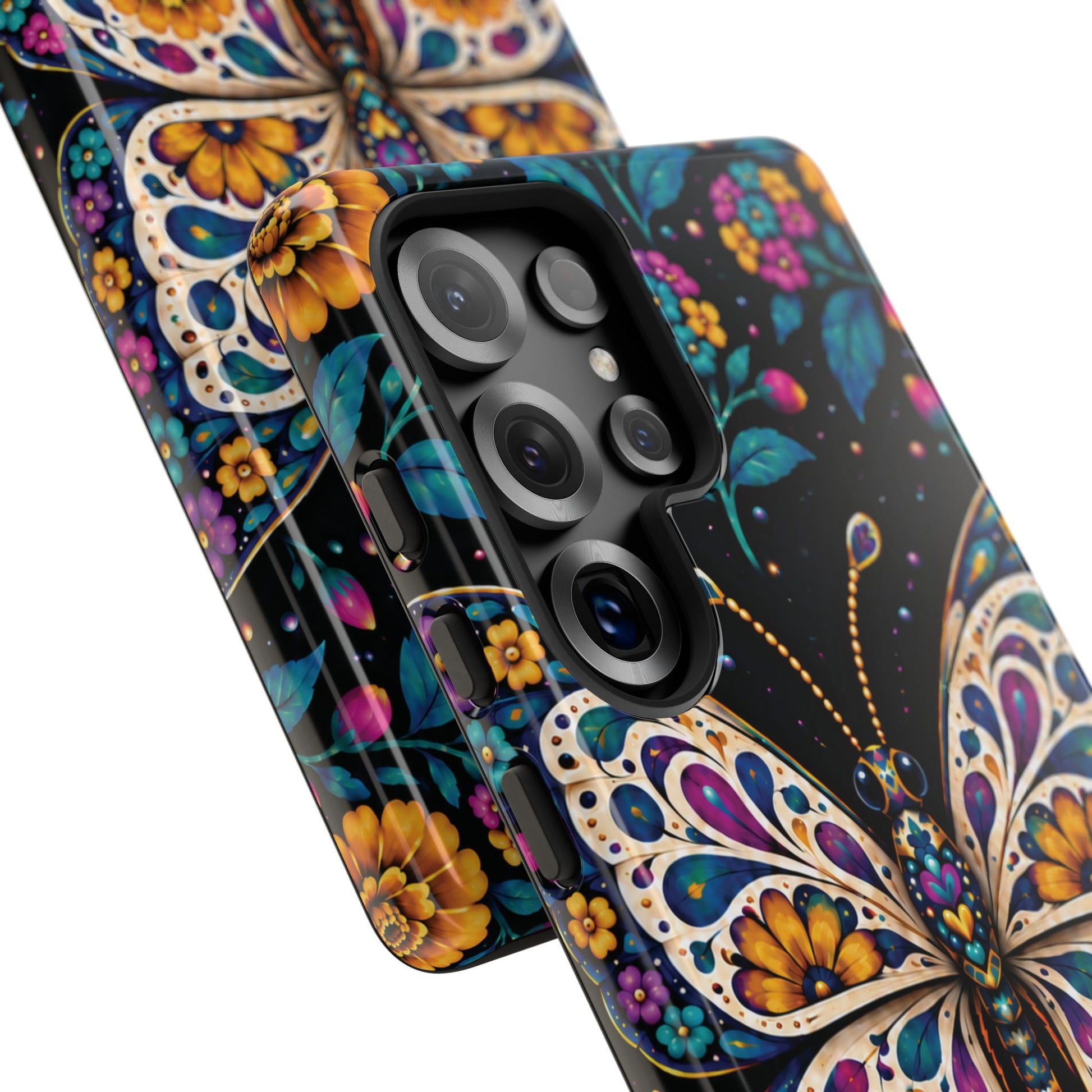 Vibrant Purple and Teal Calavera Butterfly Phone Case - Multicolor Phone Case