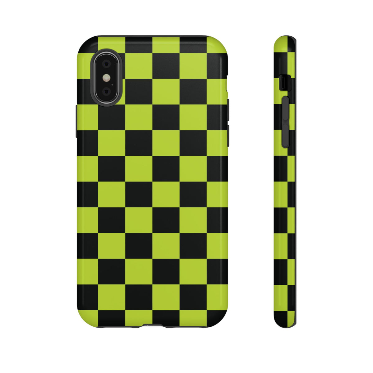 Trendy Neon Lime Green & Black Checked Pattern Phone Case - Green Phone Case - iPhone X / Glossy