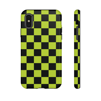 Trendy Neon Lime Green & Black Checked Pattern Phone Case - Green Phone Case - iPhone X / Glossy