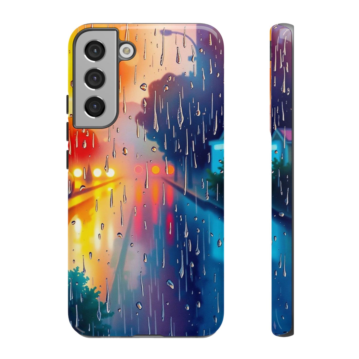 Samsung Galaxy S22 Plus / Glossy Phone Case - Electric Rain Watercolour Design Phone Case