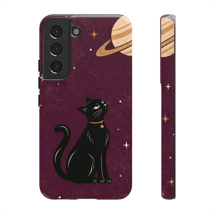 Whimsical Plum Celestial Black Cat Phone Case