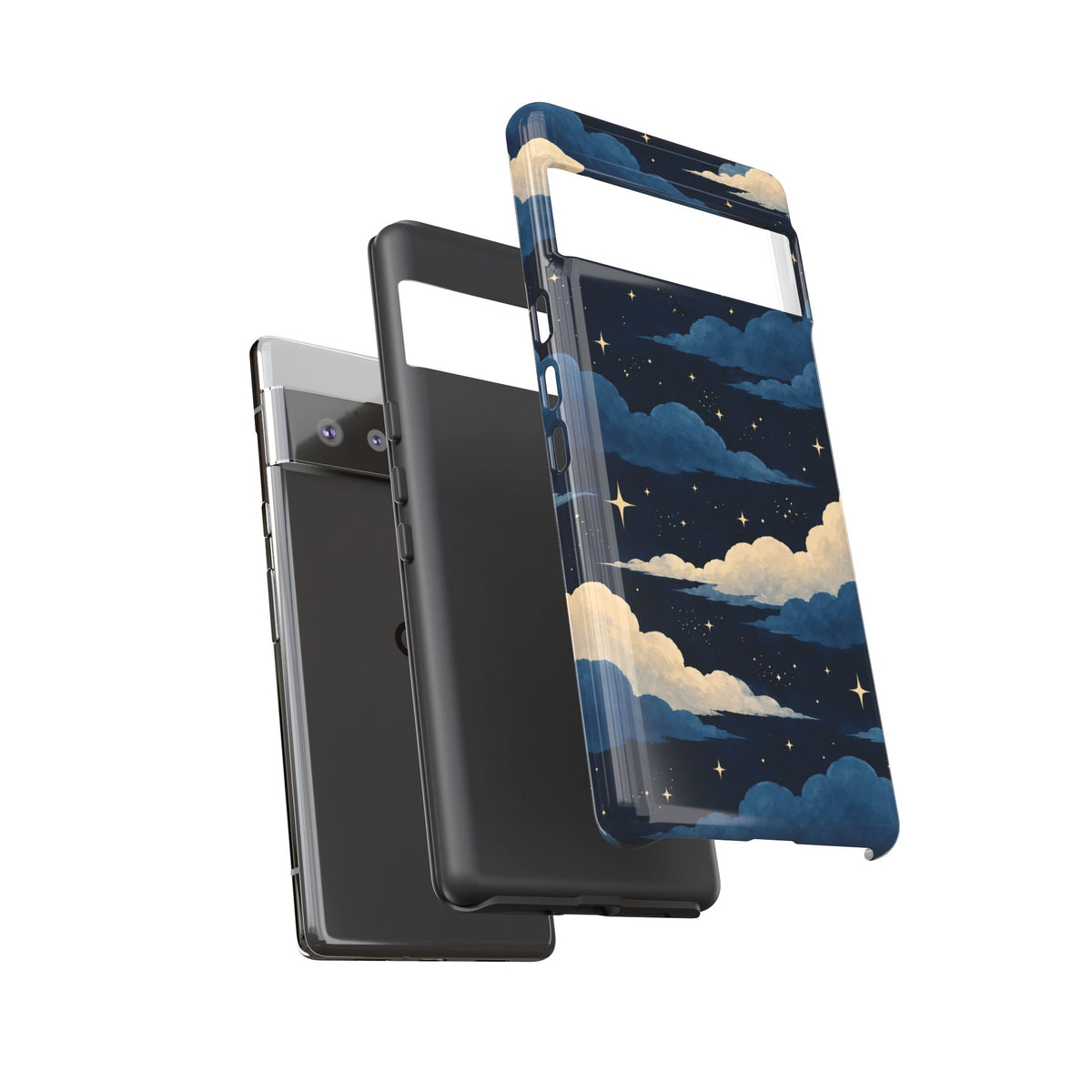 Illustrated Navy Blue Clouds & Stars Phone Case