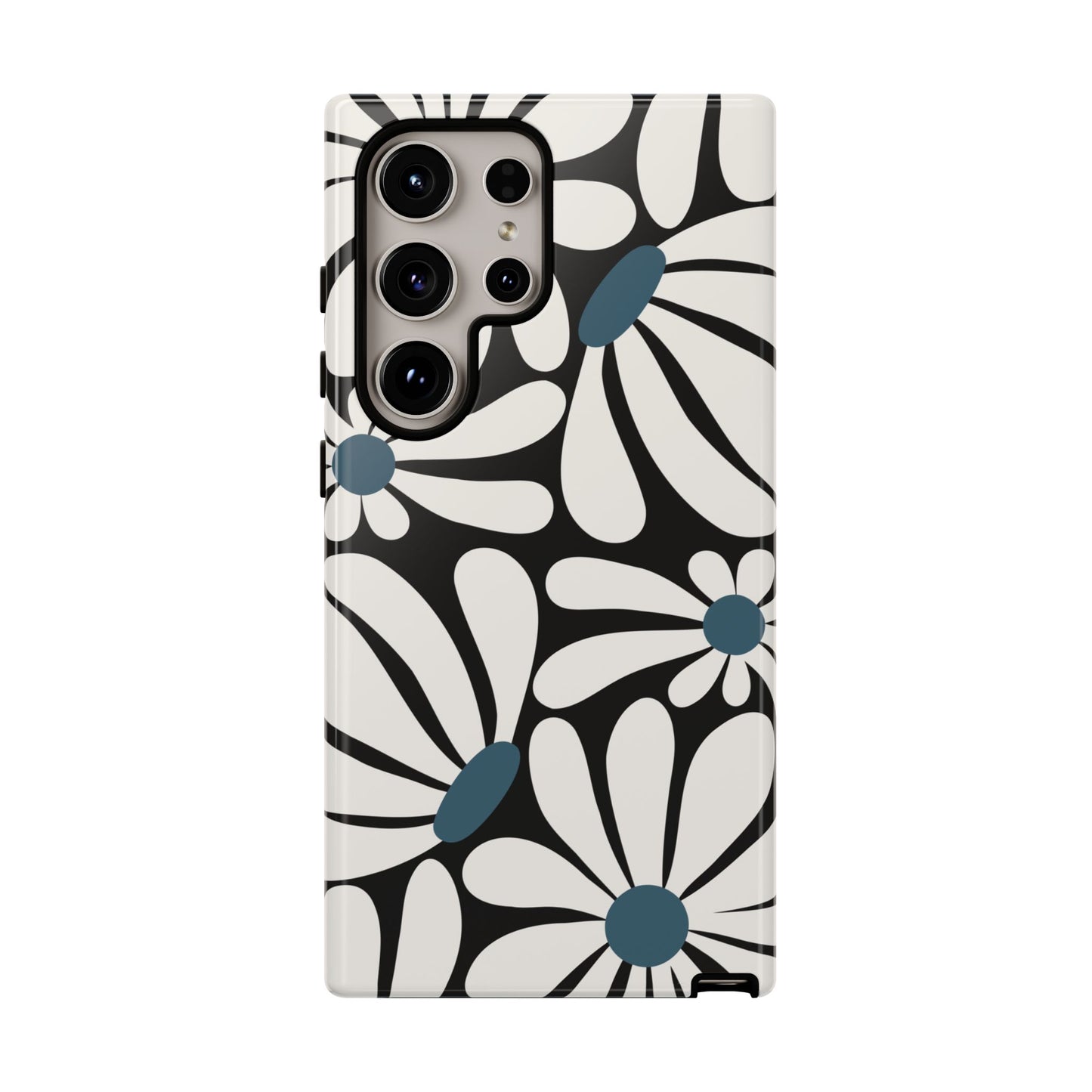 Samsung Galaxy S24 Ultra / Glossy Phone Case - Retro Black Daisy Pattern Phone Case