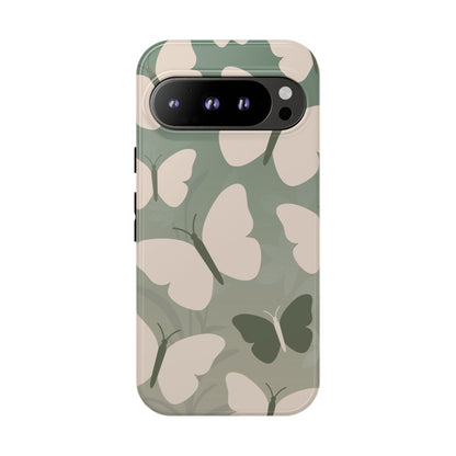 Google Pixel 9 Pro / Glossy Phone Case - Minimalist Light Green Butterfly Pattern Phone Case