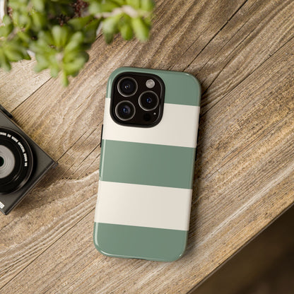 Green & White Horizontal Stripe Pattern Phone Case - Green Phone Case