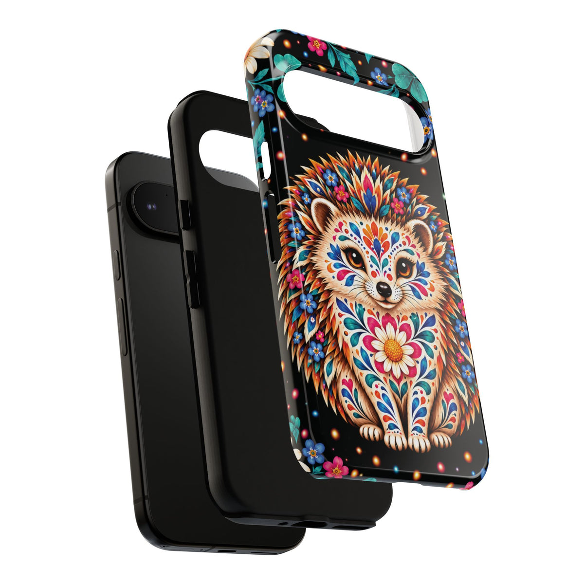 Vibrant Orange and Turquoise Calavera Hedgehog Phone Case - Multicolor Phone Case