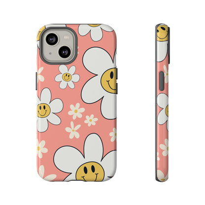 Fun Retro Daisy Pattern with Pink Background Phone Case - Pink Phone Case - iPhone 14 / Glossy