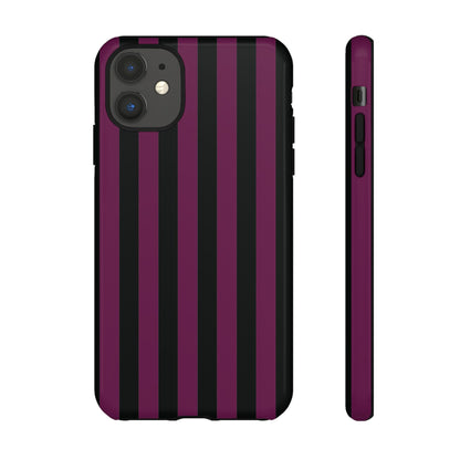 iPhone 11 / Glossy Phone Case - Trendy Plum & Black Stripe Pattern Phone Case