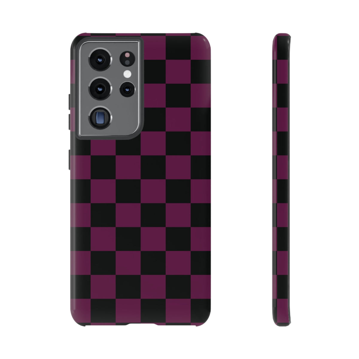 Trendy Plum & Black Checked Pattern Phone Case - Purple Phone Case - Samsung Galaxy S21 Ultra / Glossy