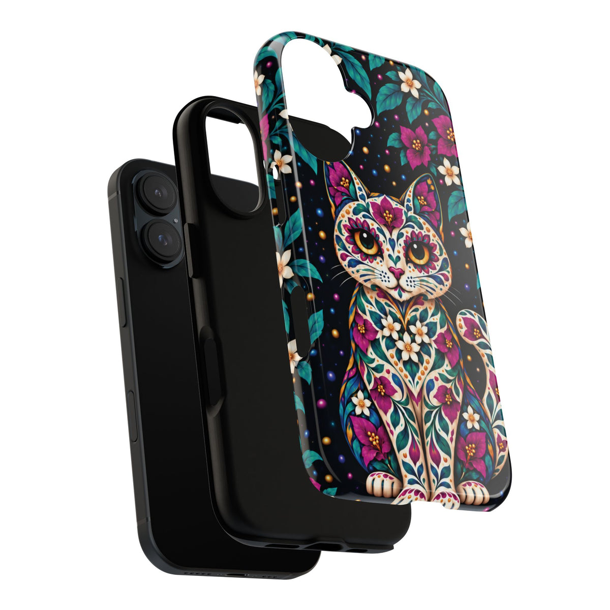 Vibrant Purple and Teal Calavera Cat Phone Case - Multicolor Phone Case