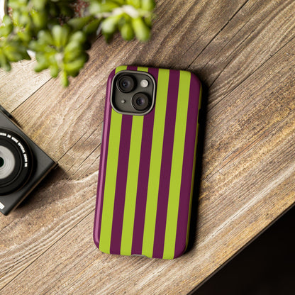 Trendy Neon Lime Green & Plum Stripe Pattern Phone Case - Green Phone Case
