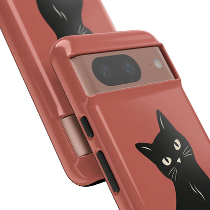 Minimalist Coral Red & Black Cat Phone Case