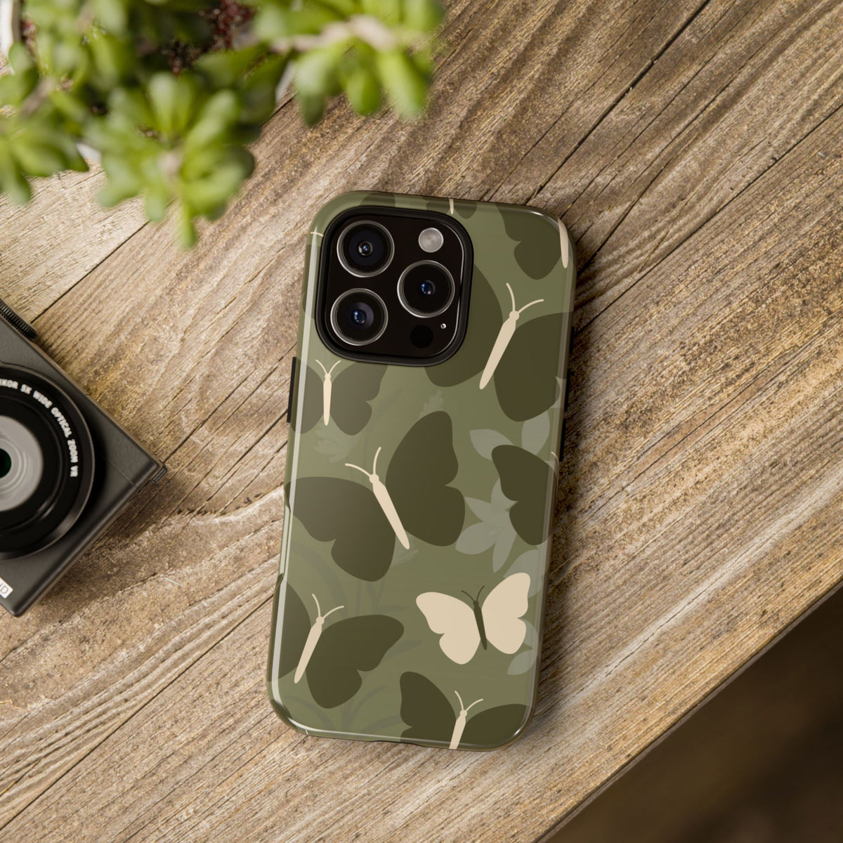 Minimalist Olive Green Butterfly Pattern Phone Case - Green Phone Case