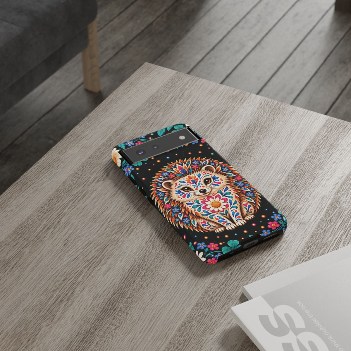 Vibrant Orange and Turquoise Calavera Hedgehog Phone Case - Multicolor Phone Case