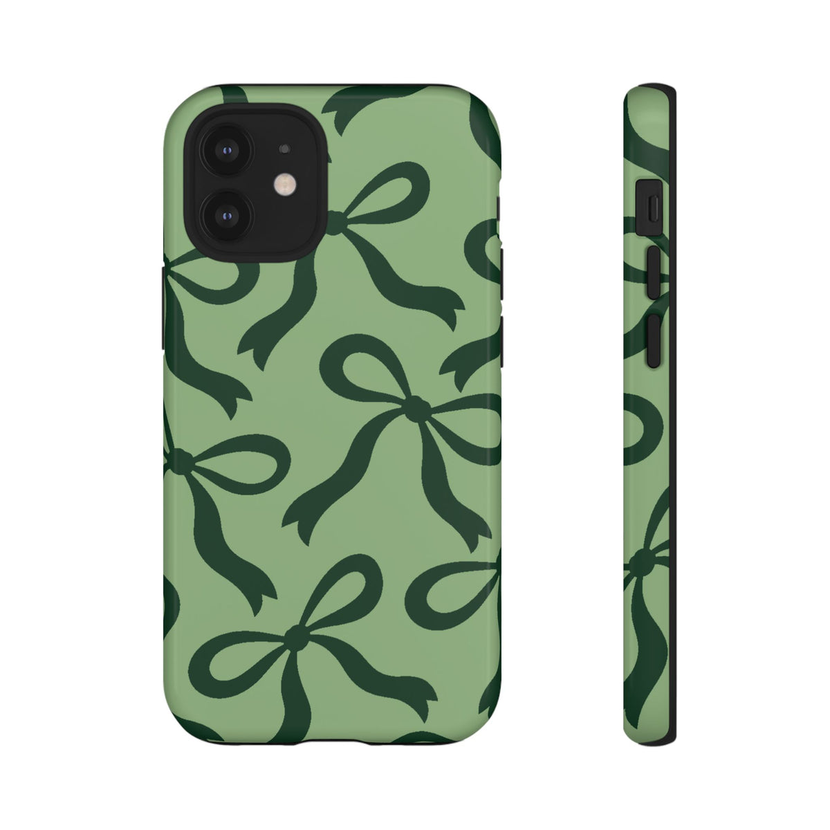 Bold Sage Green and Forest Green Bow Pattern Phone Case - Green Phone Case - iPhone 12 Mini / Glossy