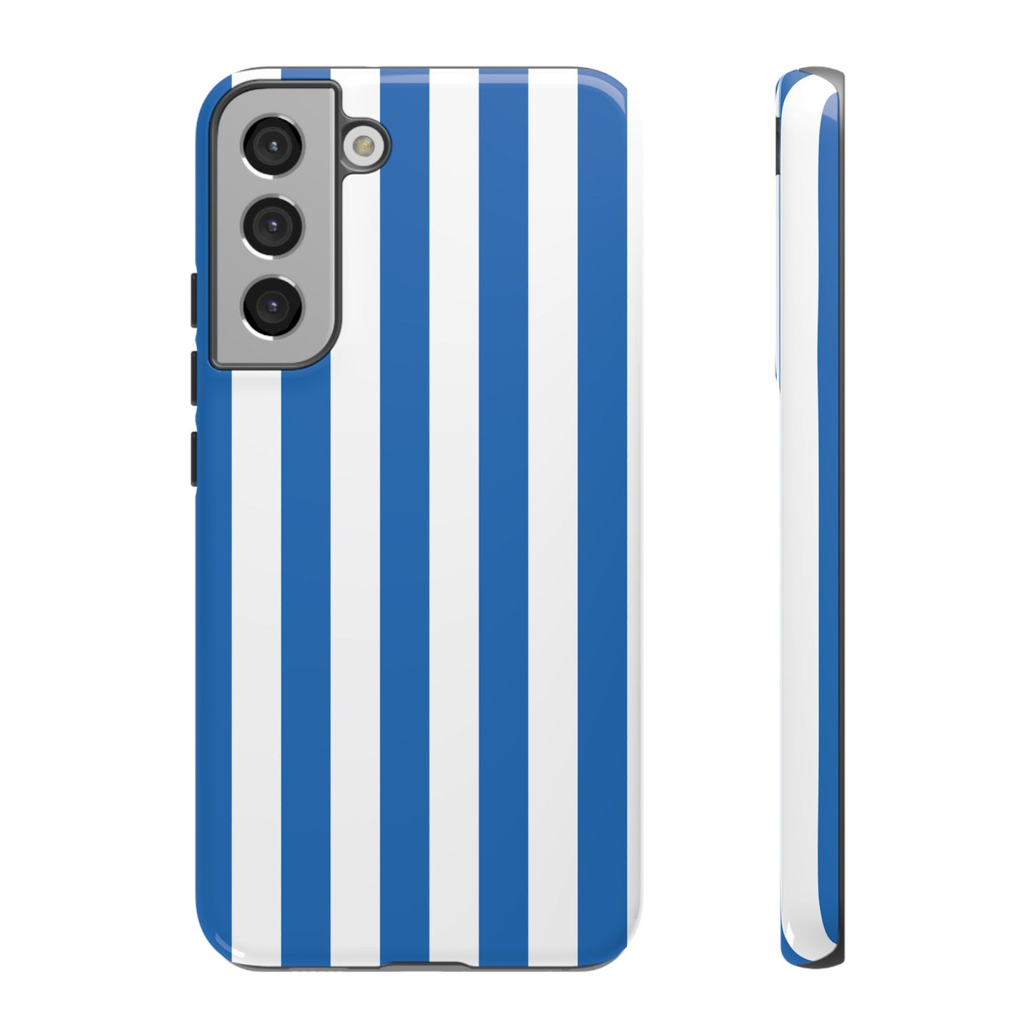 Samsung Galaxy S22 Plus / Glossy Phone Case - Simple Light Blue & White Stripe Pattern Phone Case
