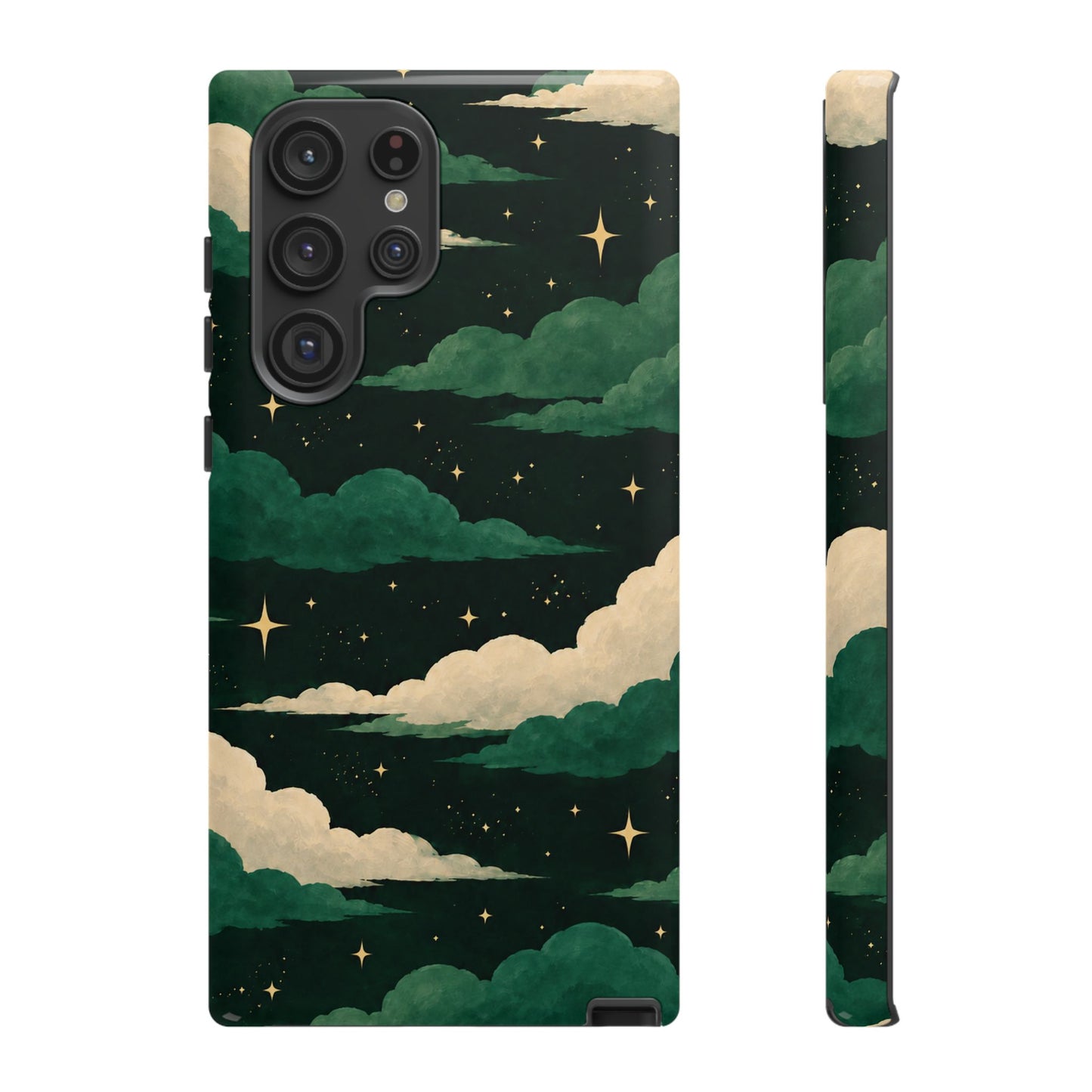 Illustrated Emerald Green Clouds & Stars Phone Case
