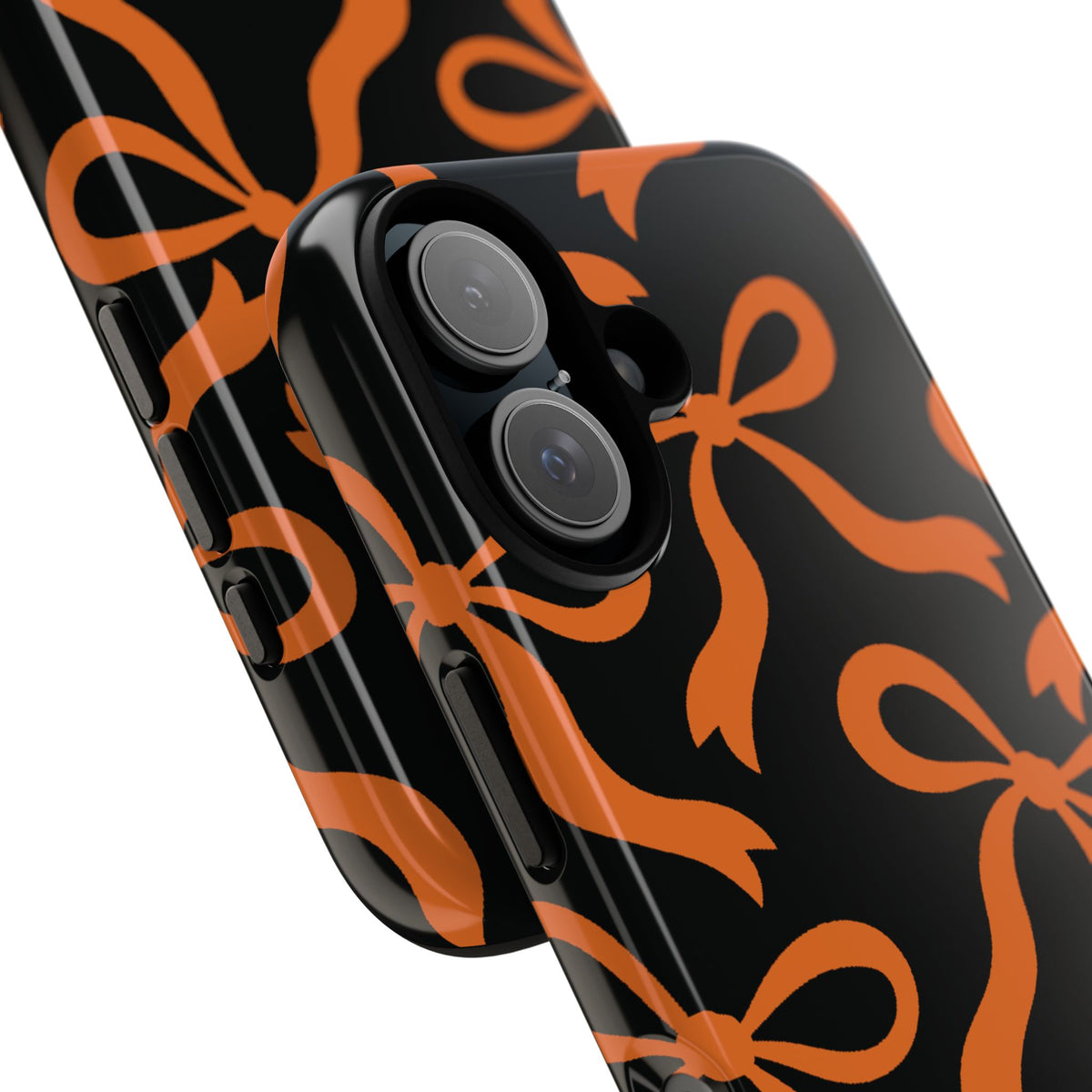 Bold Black and Burnt Orange Bow Pattern Phone Case - Black Phone Case