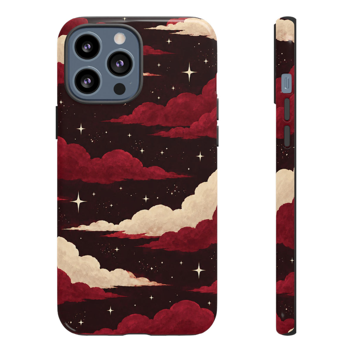 Illustrated Crimson Red Clouds & Stars Phone Case