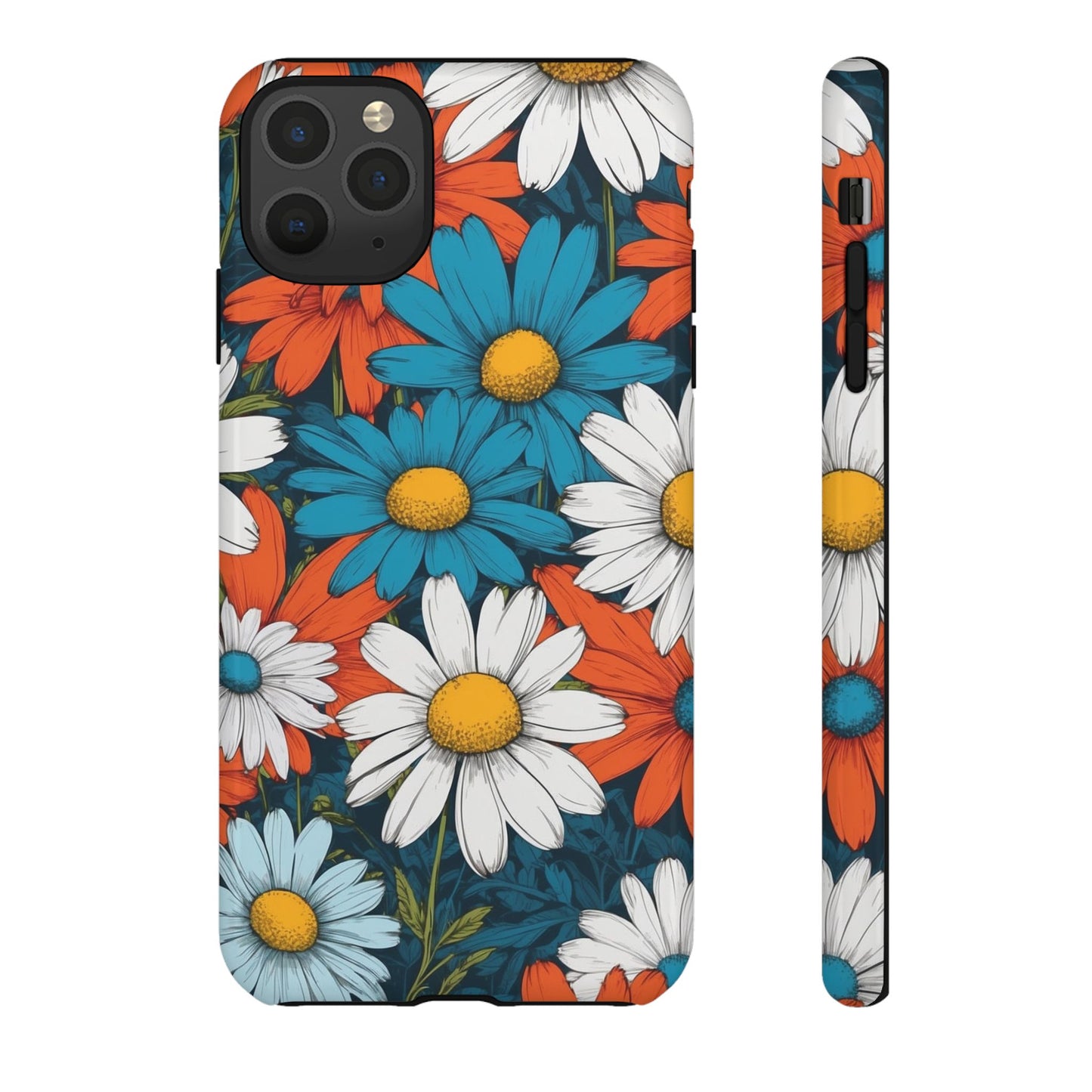 iPhone 11 Pro Max / Glossy Phone Case - Pop Art Daisies Illustration ’Red & Blue’ Phone Case