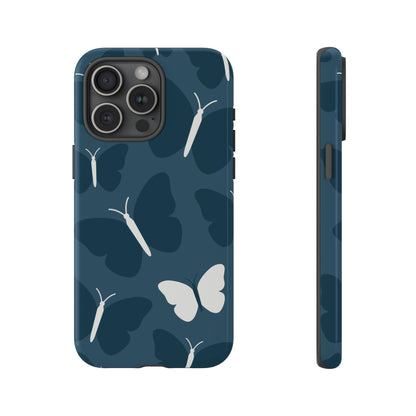 Minimalist Dark Blue Butterfly Pattern Phone Case - Blue Phone Case - iPhone 15 Pro Max / Glossy