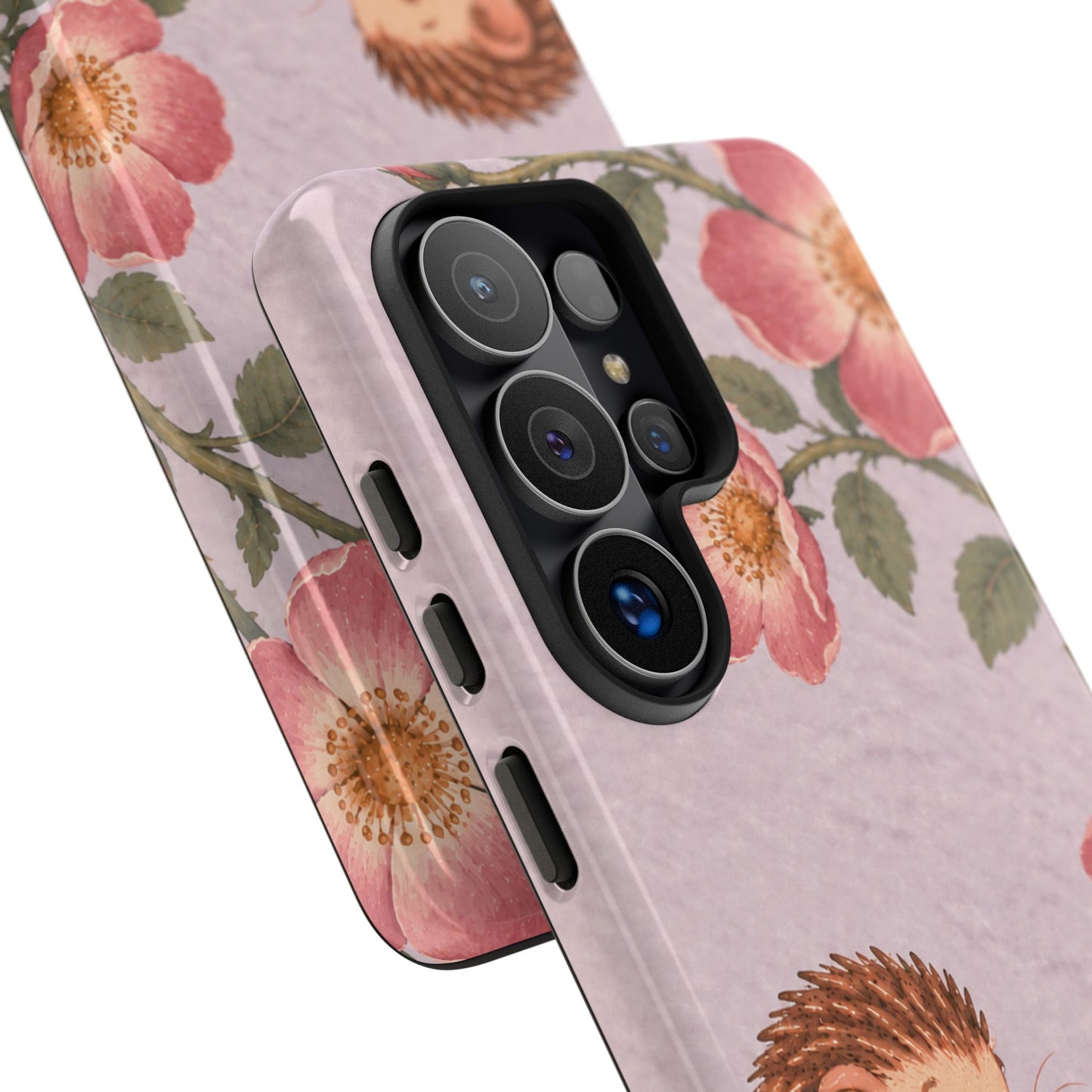 Whimsical Lilac Hedgehog and Wild Rose Phone Case - Purple Phone Case
