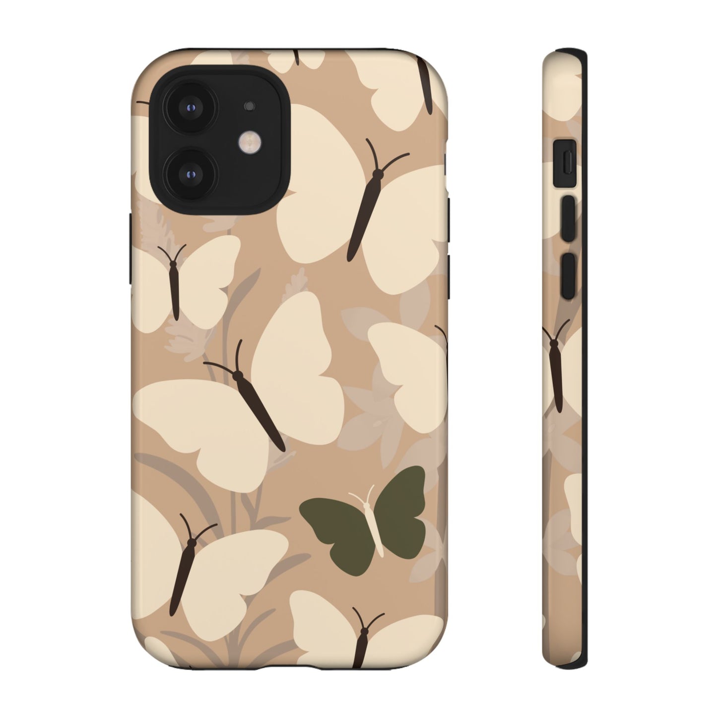 iPhone 12 / Glossy Phone Case - Minimalist Beige Butterfly Pattern Phone Case